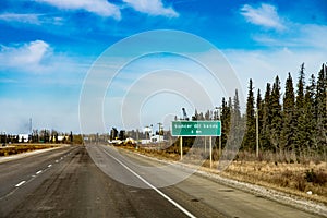 Signpost foe Suncor  oilsands  North  of  Fort McMurray  Alberta