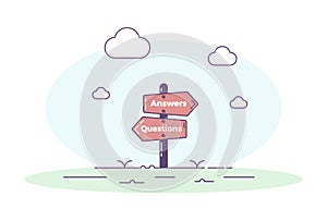 Signpost illustrating questions and answers concept. Vector illustration design for QA assistance