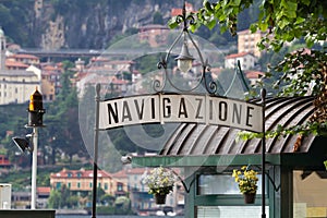 Signpost for a landing stage at lake Como, Italy photo