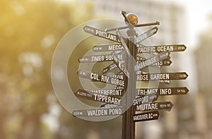 Signpost with many directions