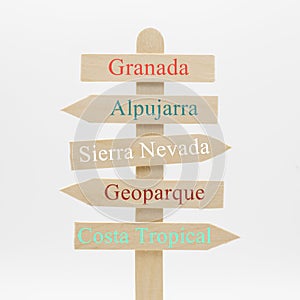 Indicator sign with the destinations of the province of Granada, Spain photo