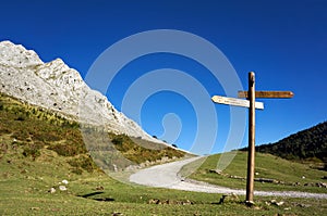 Signpost in the mountain