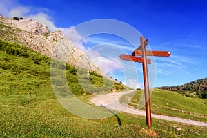 Signpost in the mountain