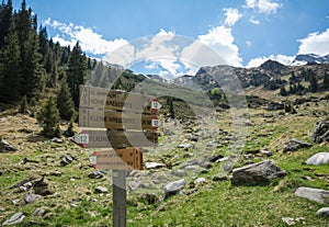 Signpost in the mountain. Racines Valley photo