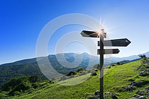 Signpost in the mountain