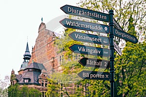 Signpost near Nordic Museum in Stockholm, Sweden.