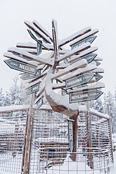 Signpost near Rovaniemi in Lapland, Finland