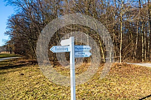 Signpost in Nymphenburger Park, Badenburg, Magdalenklause, exit Maria-Ward-Str photo