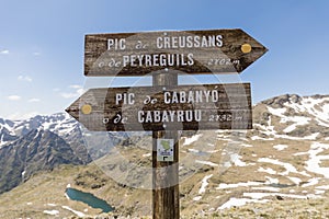 Signpost in the Ordina Arcalis area in the Pyrenees in Andorra photo