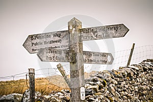 Signpost on the Pennine Way above Horton in ribblesdale in the Yorkshire Dales