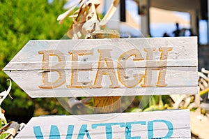 Signpost pointing to the beach in Ibiza Island, Spain