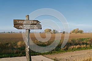 Signpost on the popular Elbe cycle path near Magdeburg