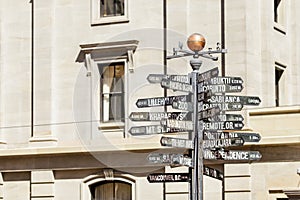 Signpost in Portland pointing in various direction