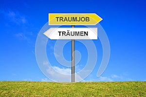 Signpost showing Dream or Dream Job german