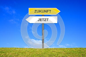 Signpost showing Now and Future german