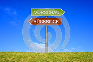 Signpost showing Preview and review german