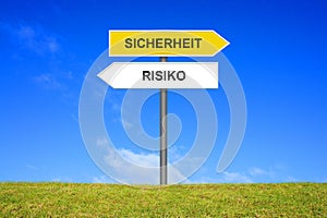 Signpost showing Safety or Risk german