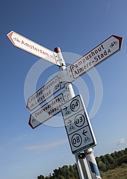 Signpost specialy for cyclist in the Netherlands