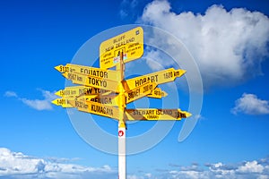 Signpost in the Stirling Point - world distances measured from t