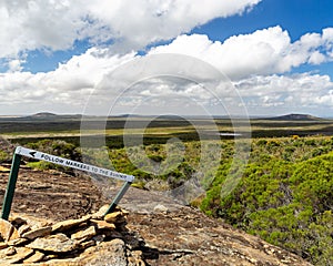 Signpost to follow markers at the Frenchman Peak trail, Le Grand in Western Australia