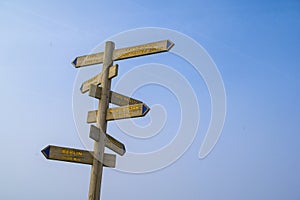 Signpost on top of the Alto del Perdon, Spain