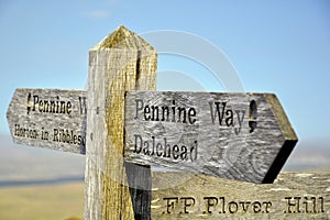 Signpost on top of hill in British countryside