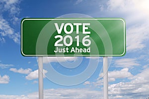 Signpost with vote 2016 just ahead