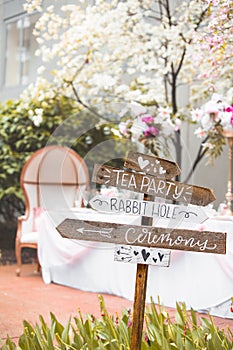 Signpost for wonderland theme wedding