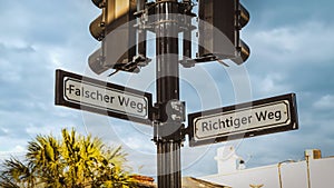 Signposts the direct way to right way versus wrong way