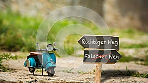 Signposts the direct way to right way versus wrong way