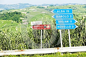 signposts near Barolo, Piedmont, Italy
