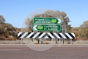 Signposts to Kulgera, Alice Springs, Coober Pedy and Pt Augusta, Australia