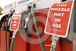 Signs On Closed Gas Station Pumps During Fuel Shortage