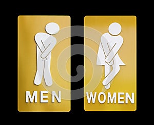 Signs female and male bathroom on black background.