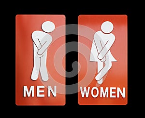 Signs female and male bathroom on black background.