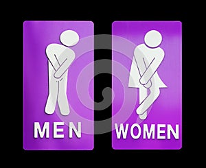 Signs female and male bathroom on black background.