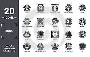 signs icon set. include creative elements as ceres, snake, subscript, femenine, question mark button, infinity filled icons can be