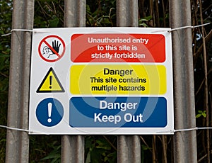 Signs indicating danger and forbidding entry Wallasey Wirral August 2019