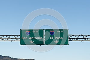 signs for Interstate 10 East toward San Antonia and West toward El Paso