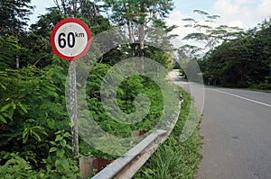 Signs on the limited speed highway 60km