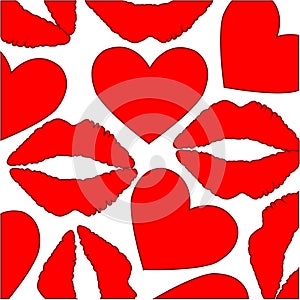 Signs of the lip and heart seamless pattern