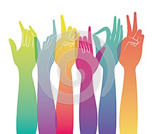 Signs with multicolored and grandient hands vector design photo