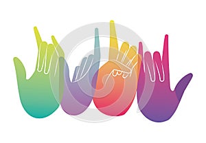 Signs with multicolored and grandient hands vector design