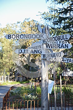 Signs with names of the cities in Aboriginal Australia, Geelong, Victoria, Australia