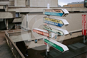 Signs at the National Theatre building