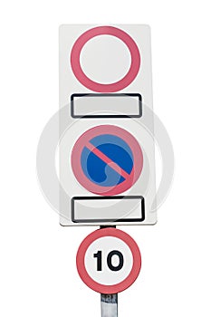 Signs No parking, no entry, speed limit