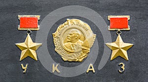 Signs of the Order twice Hero of the Soviet Union Gold Star