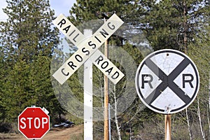Signs at a Railroad Crossing