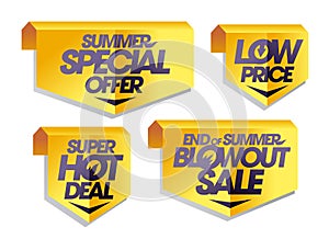 Signs and ribbons set - summer special offer, super hot deal, low price, end of summer blowout sale