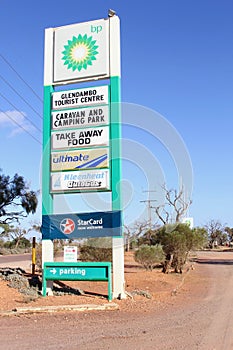 Signs roadhouse Britsh Petroleum, Glendambo Australia